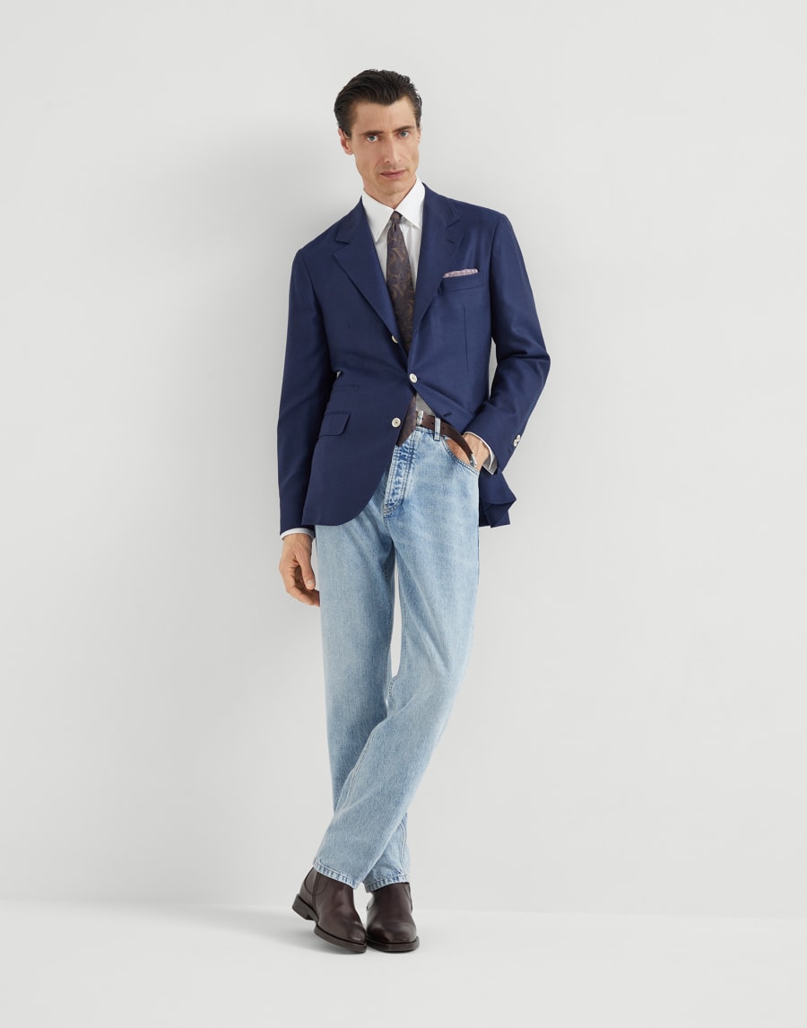 Twill unconstructed blazer Avio Blue Man - Brunello Cucinelli