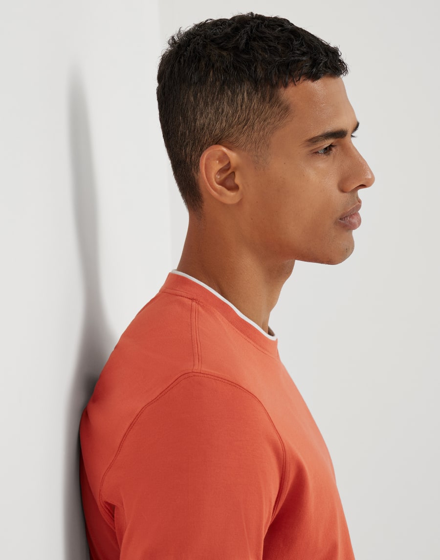 T-shirt with faux-layering Orange Man - Brunello Cucinelli