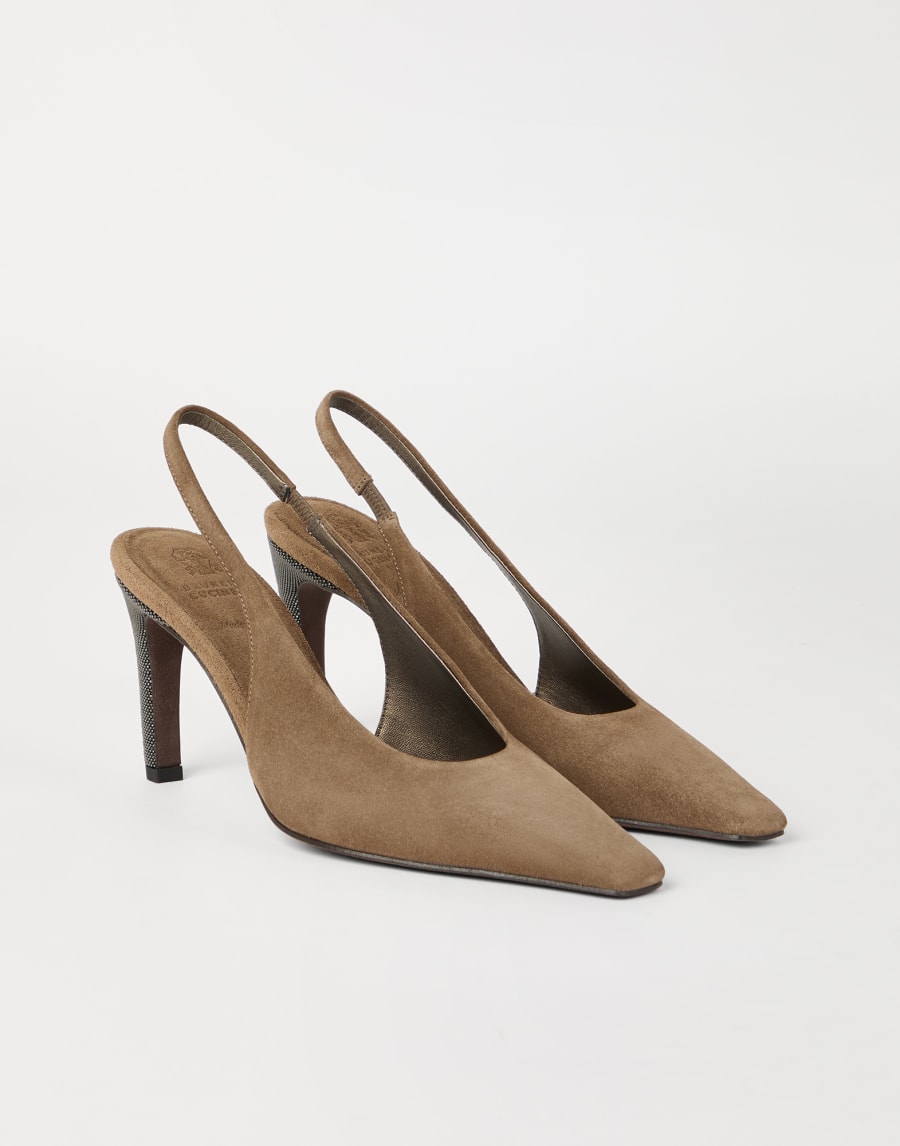 Suede slingback heels Light Brown Woman - Brunello Cucinelli