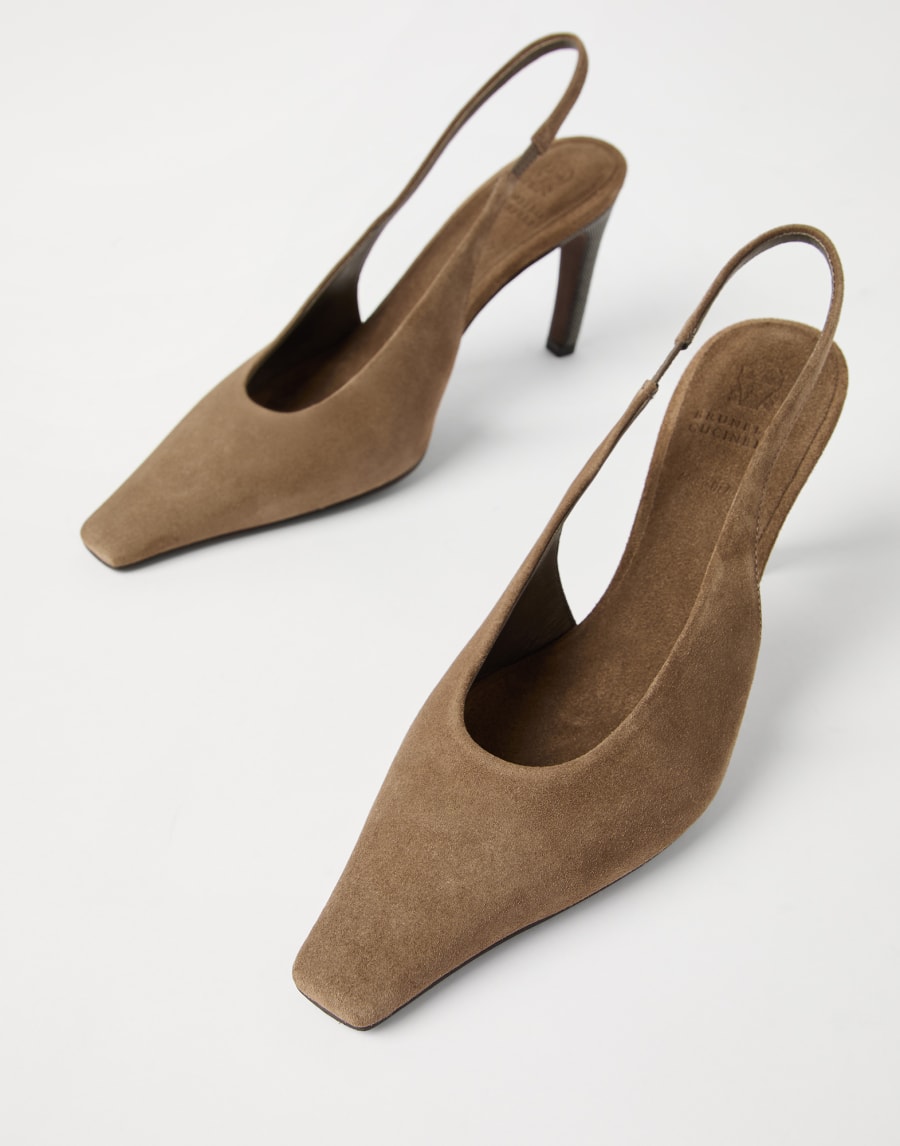 Suede slingback heels Light Brown Woman - Brunello Cucinelli
