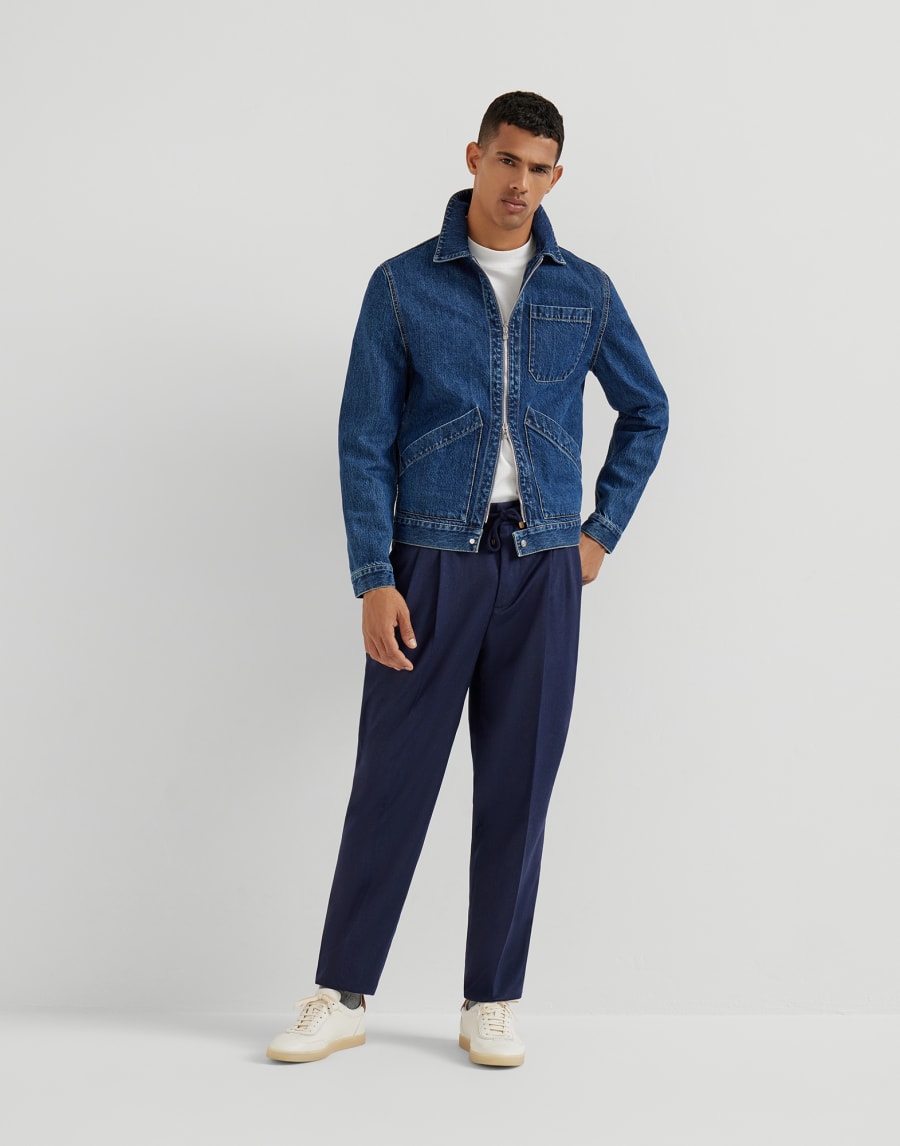 Virgin wool flannel trousers Marine Blue Man - Brunello Cucinelli