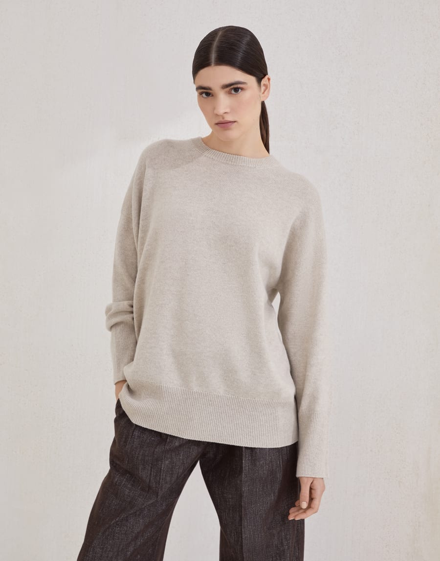 Pull en cachemire orné de Monile Beige Femme - Brunello Cucinelli