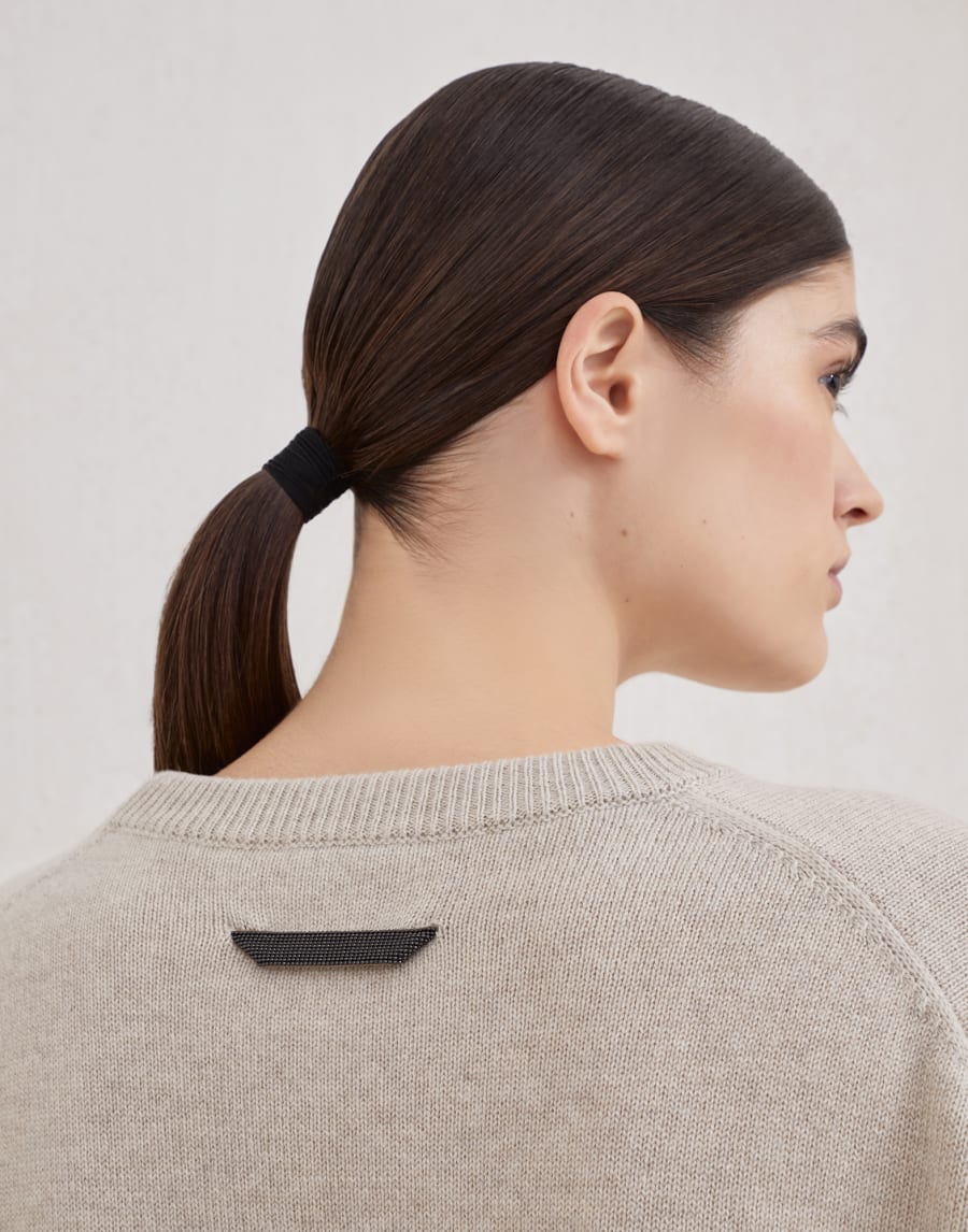 Cashmere sweater with monili Beige Woman - Brunello Cucinelli