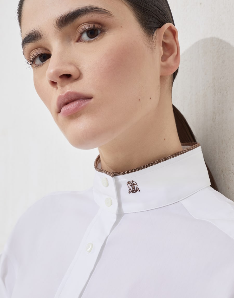 Stretch poplin shirt with monili White Woman - Brunello Cucinelli