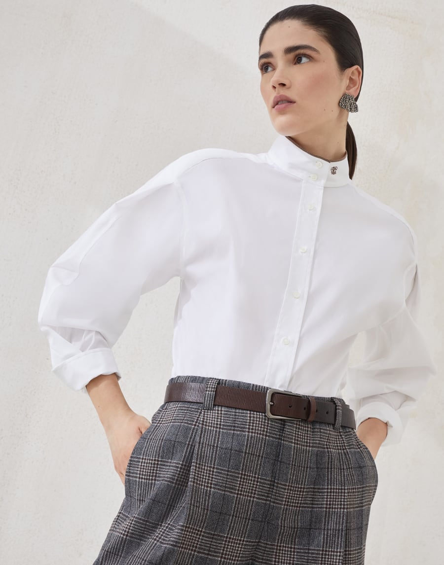 Stretch poplin shirt with monili White Woman - Brunello Cucinelli