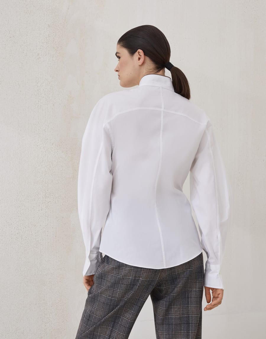 Camisa de popelina elástica con Monile Blanco Mujer - Brunello Cucinelli
