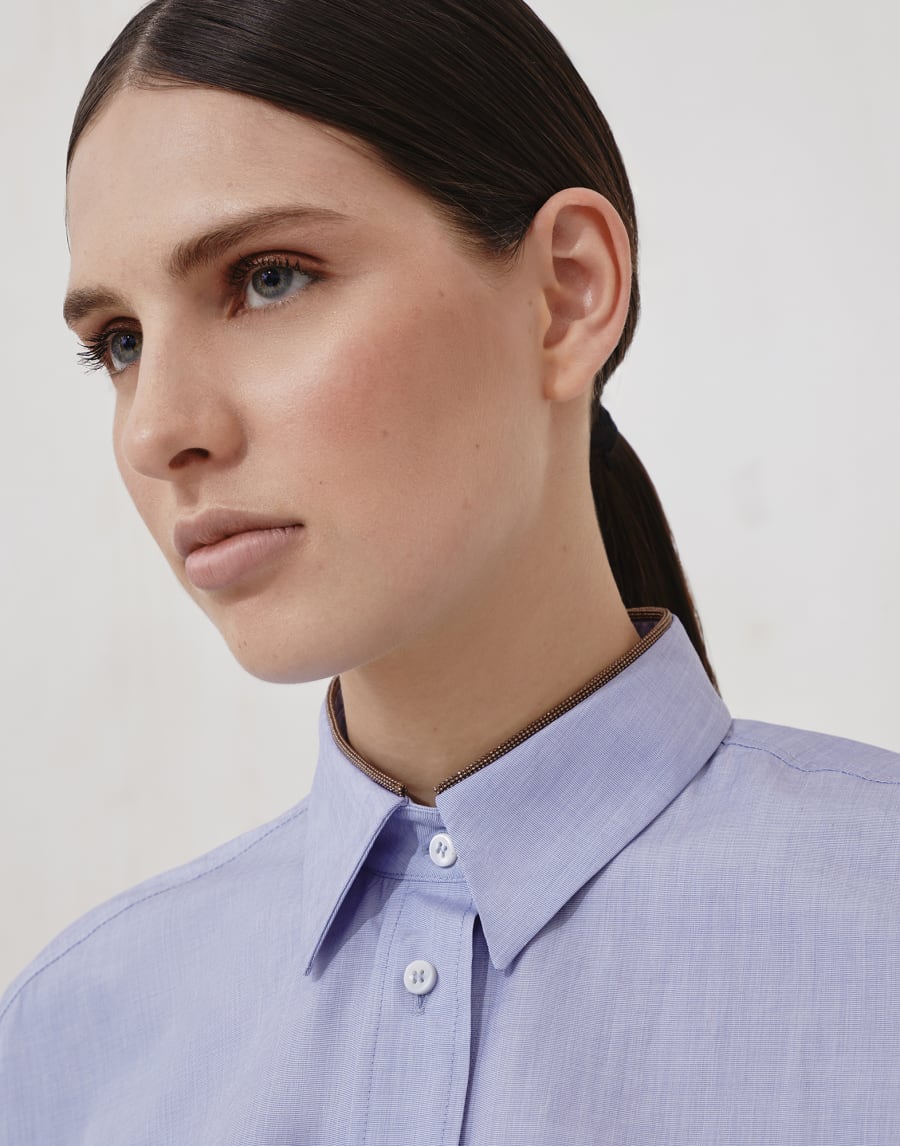 Camisa en tela de algodón con Monile Azul Claro Mujer - Brunello Cucinelli