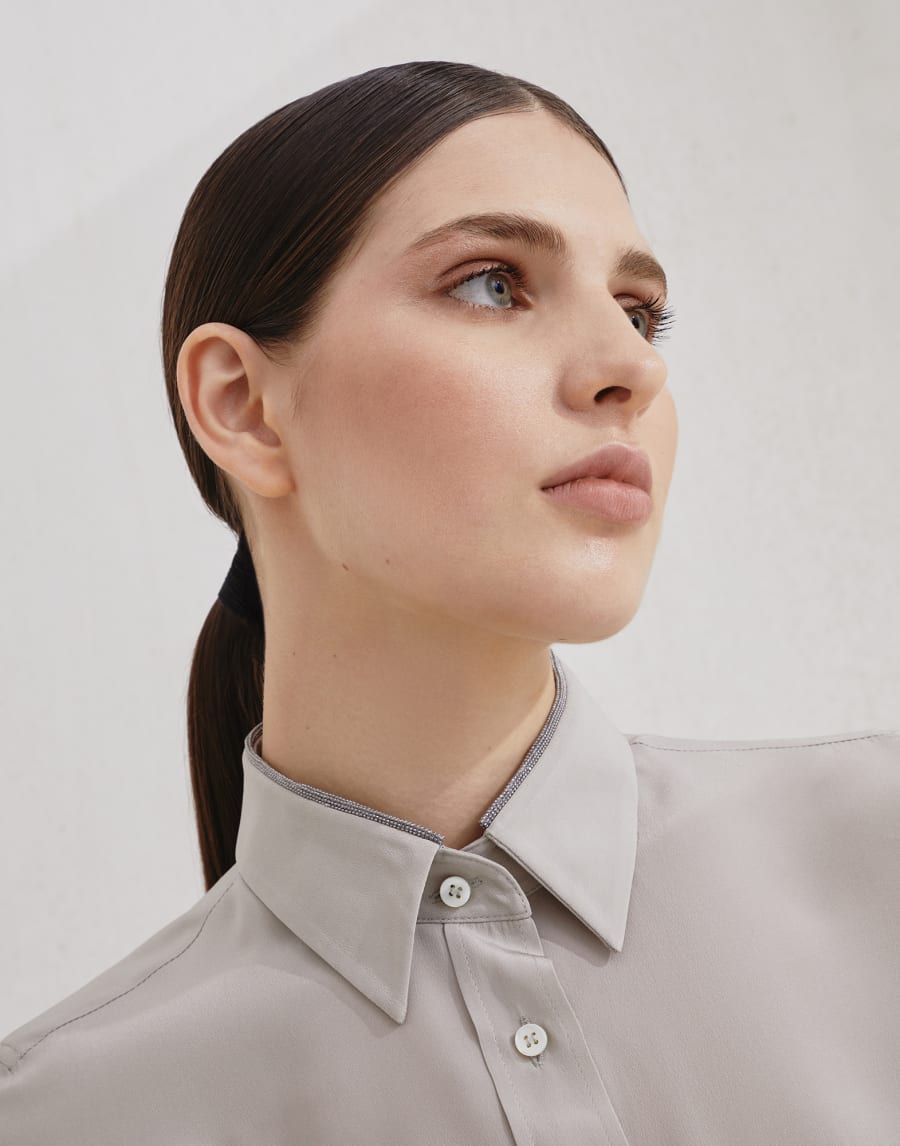 Camisa en crepé de China Beige Claro Mujer - Brunello Cucinelli