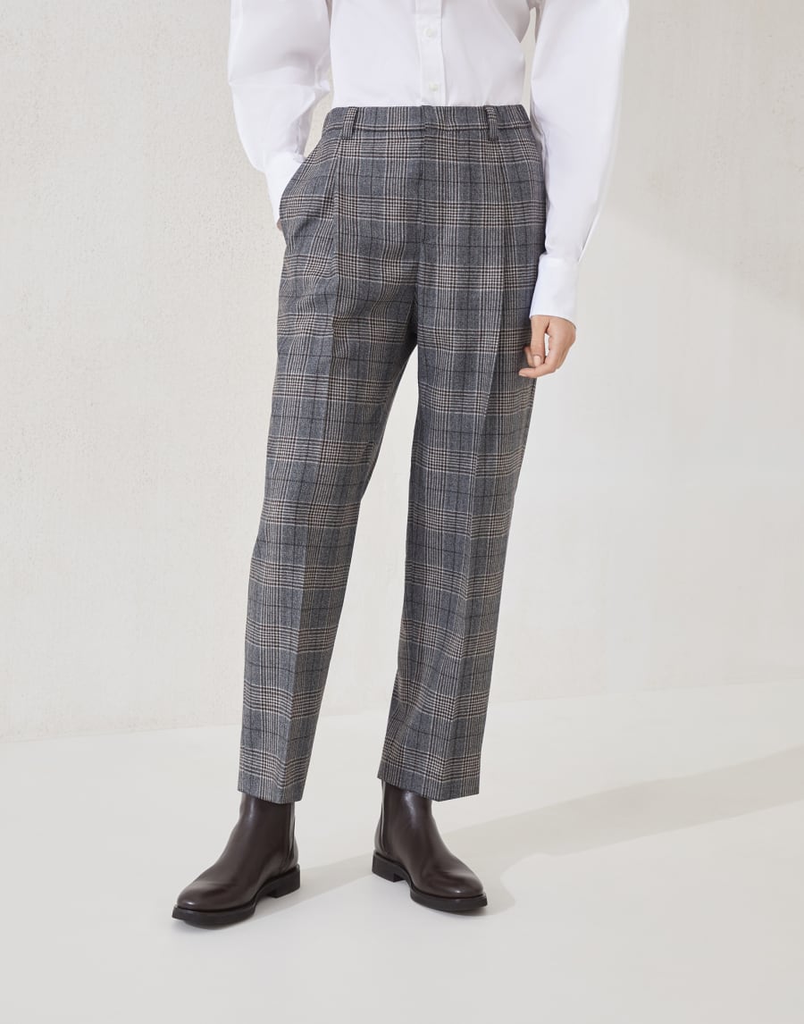 Pantalon Baggy Prince de Galles Anthracite Femme - Brunello Cucinelli