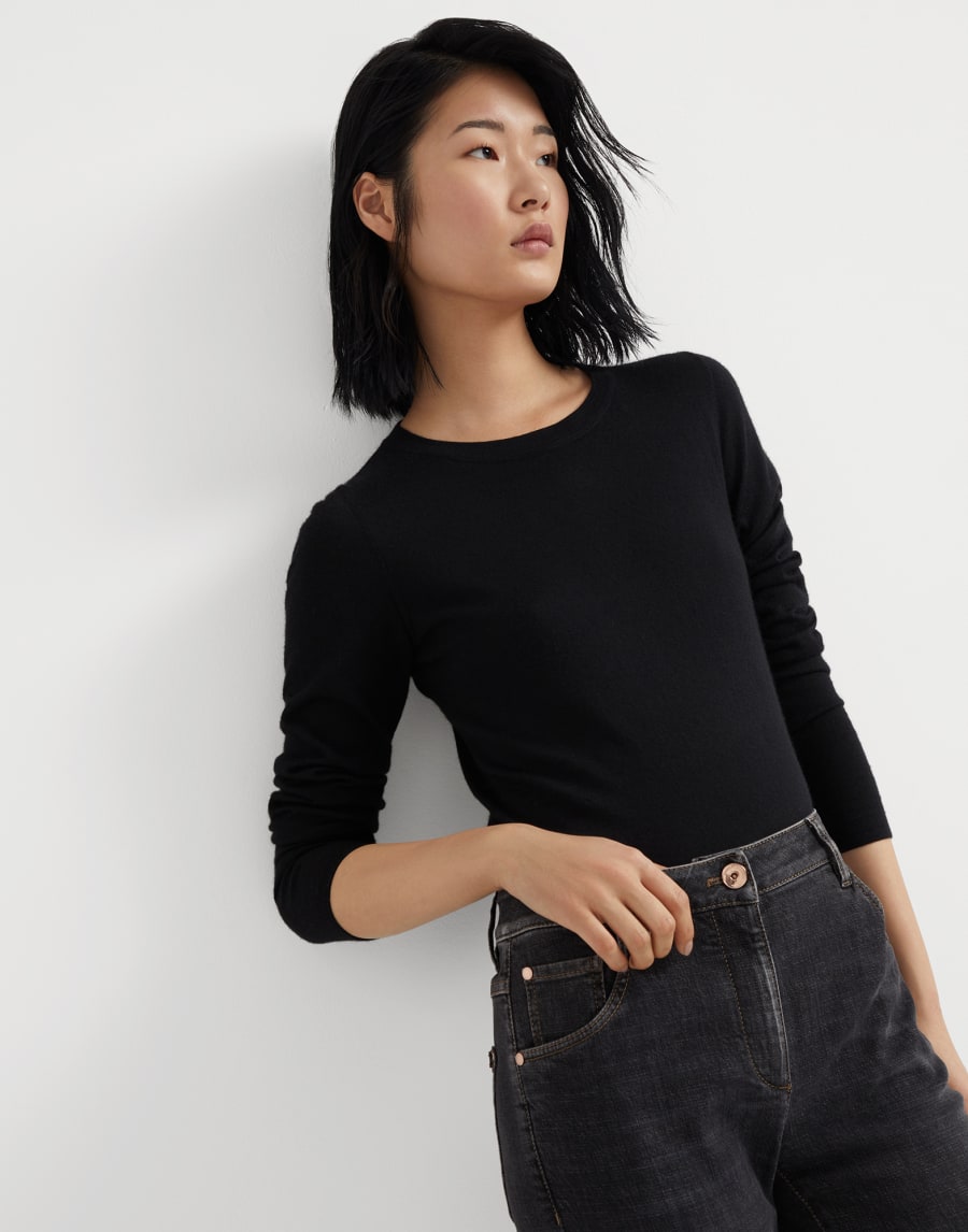 丝绒混纺毛衣 黑色 女款 - Brunello Cucinelli