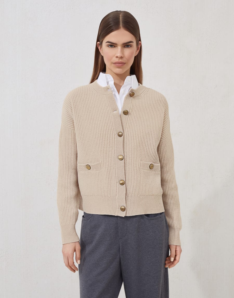 English rib knit cardigan Beige Woman - Brunello Cucinelli