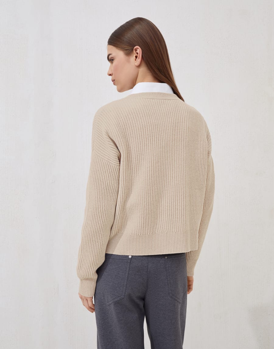 Wool, cashmere and silk cardigan Beige Woman - Brunello Cucinelli