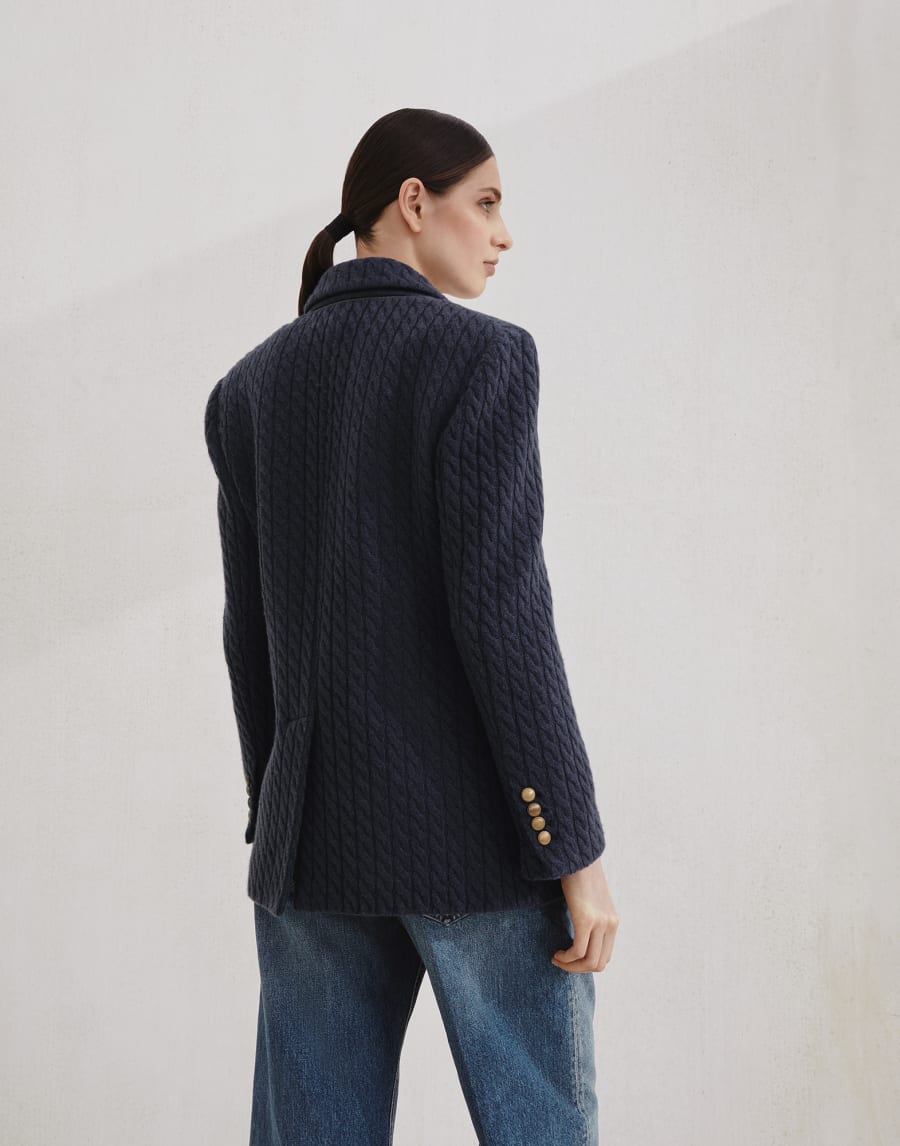 Cashmere cable knit blazer Blue Woman - Brunello Cucinelli
