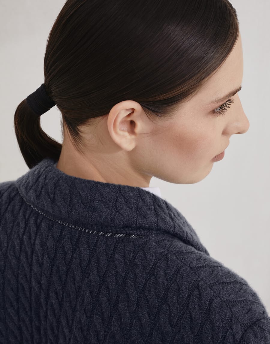 Cashmere cable knit blazer Blue Woman - Brunello Cucinelli
