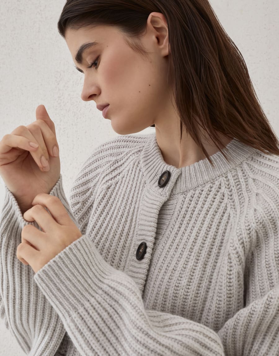 Cashmere Feather yarn cardigan Cool Beige Woman - Brunello Cucinelli