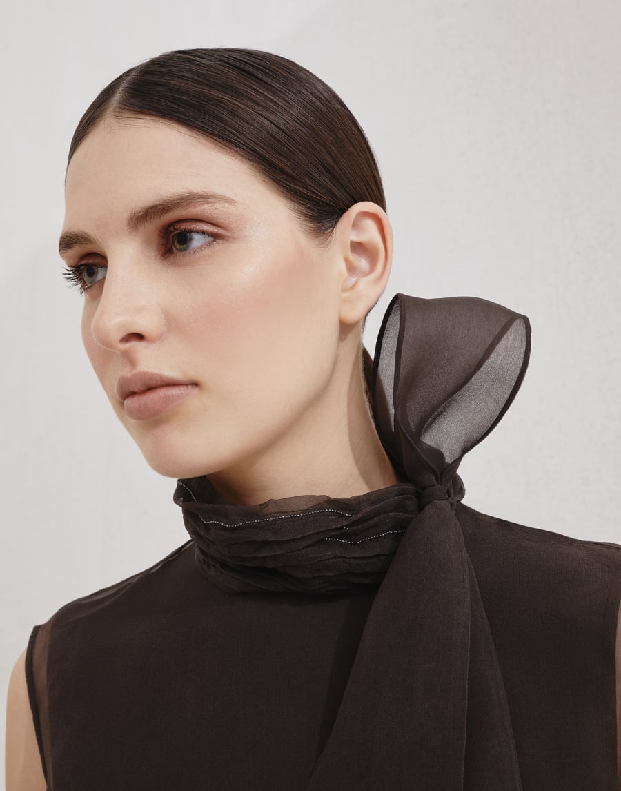Pussybow top with monili Cocoa Woman - Brunello Cucinelli