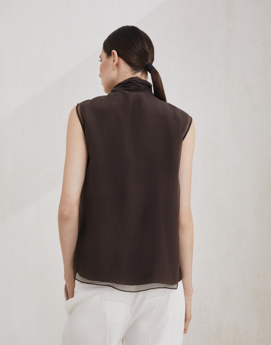 Pussybow top with monili Cocoa Woman - Brunello Cucinelli