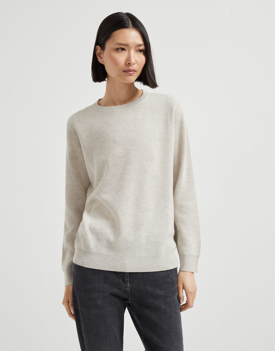 Pull point côtes anglaises Gris Oyster Femme - Brunello Cucinelli