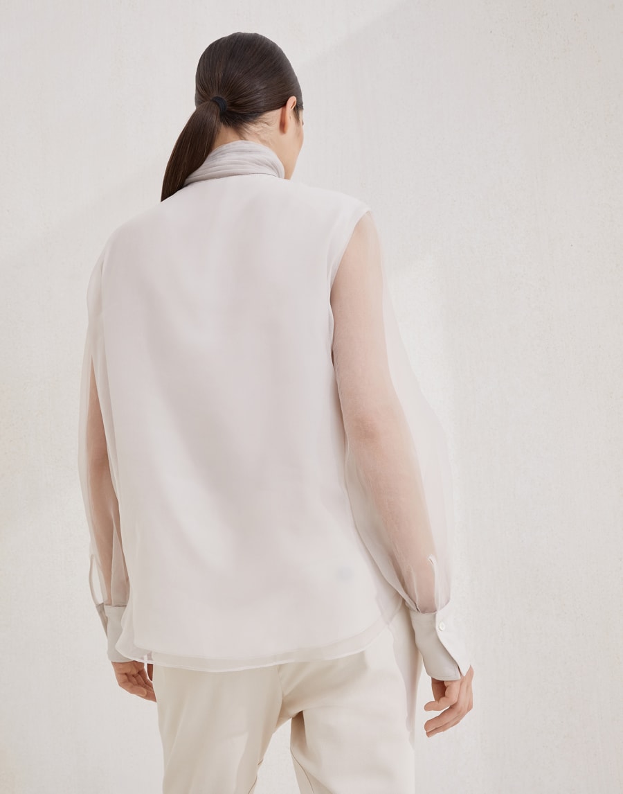 Blusa con Lavallière y Monile Beige Seda Mujer - Brunello Cucinelli