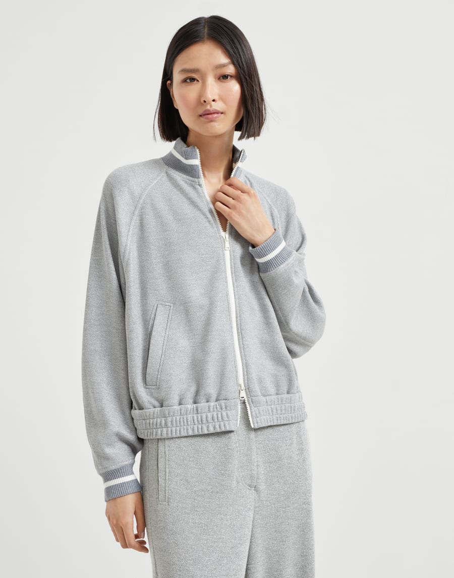 Толстовка из пике Sparkling Серебристый Женщина - Brunello Cucinelli