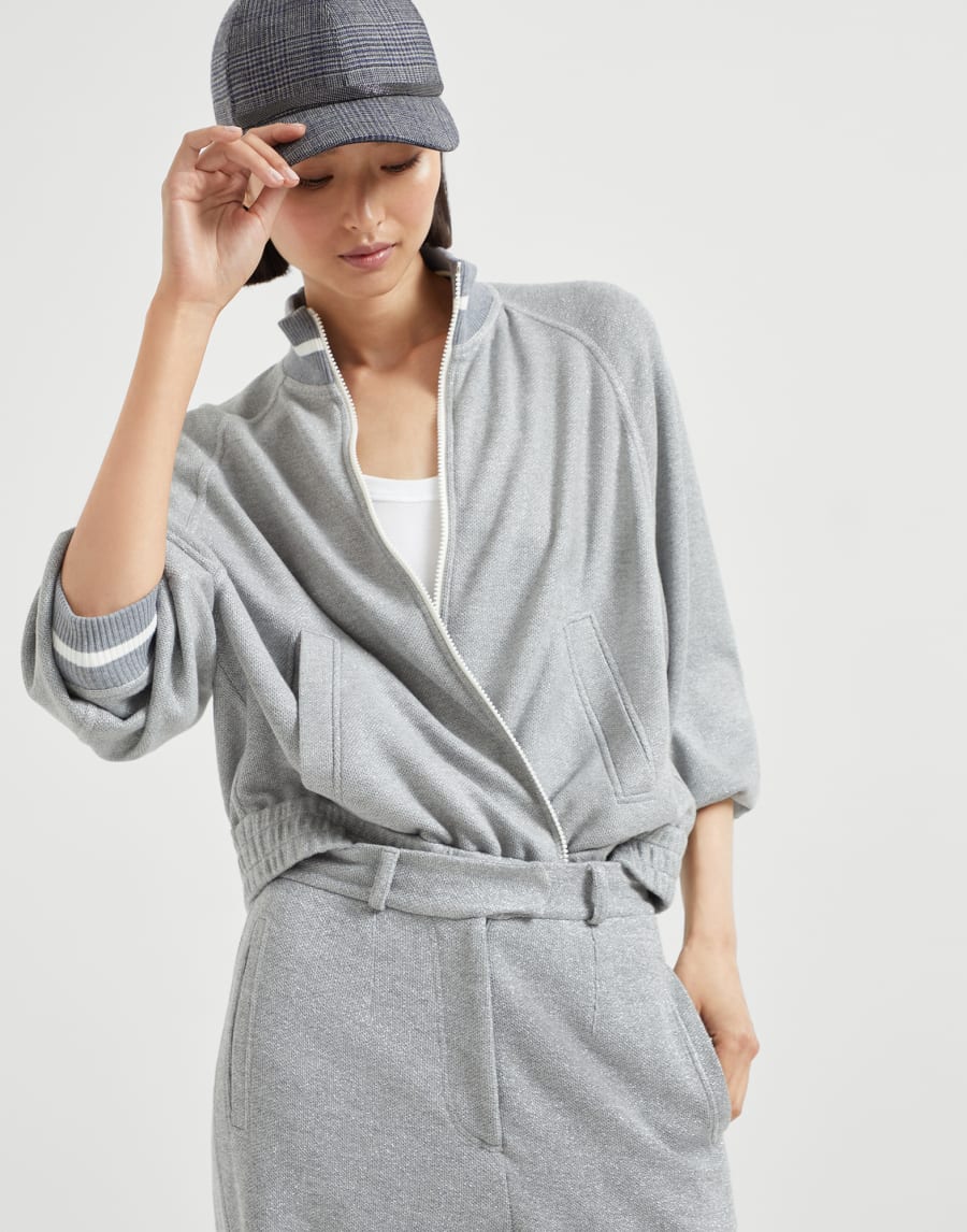 Толстовка из пике Sparkling Серебристый Женщина - Brunello Cucinelli