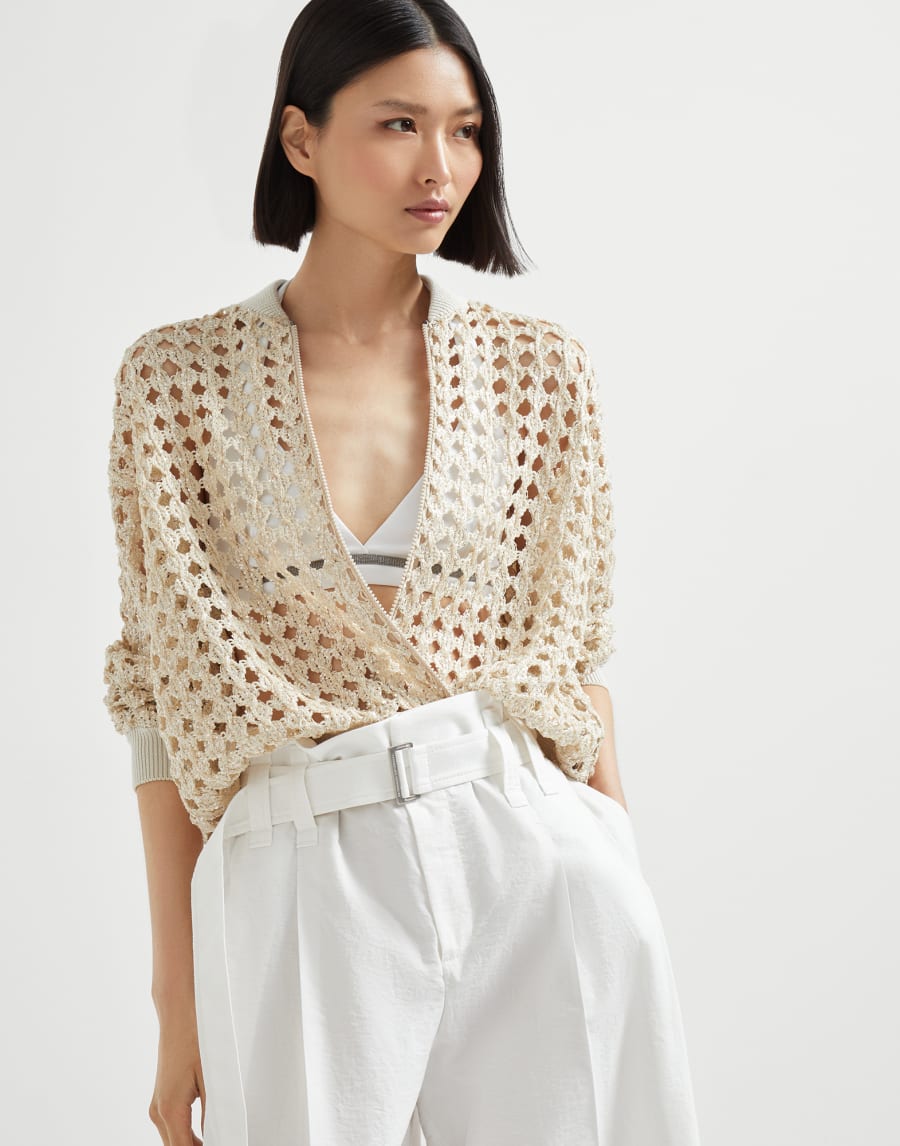 Bomber Dazzling Embroidery Latte Donna - Brunello Cucinelli