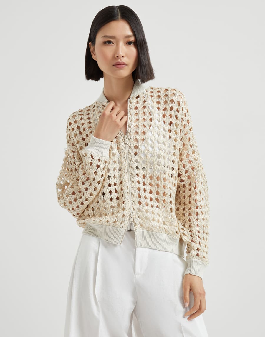 Bomber Dazzling Embroidery Latte Donna - Brunello Cucinelli