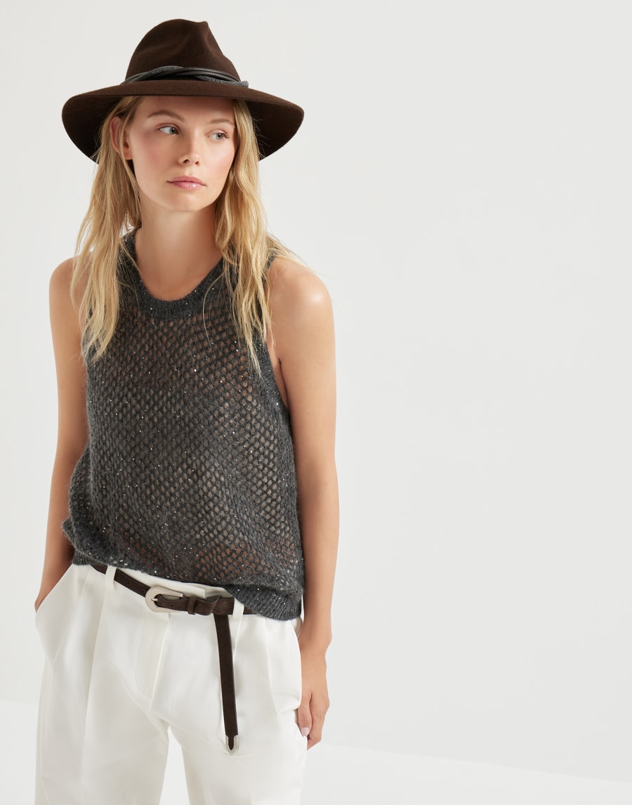 Top in maglia Dazzling Net Antracite Donna - Brunello Cucinelli