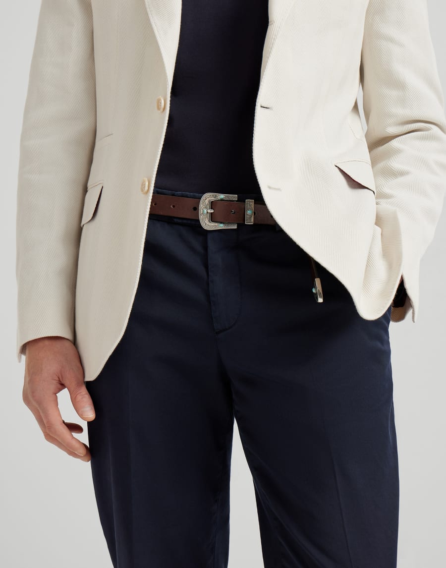 Gabardine garment dyed trousers Navy Blue Man - Brunello Cucinelli