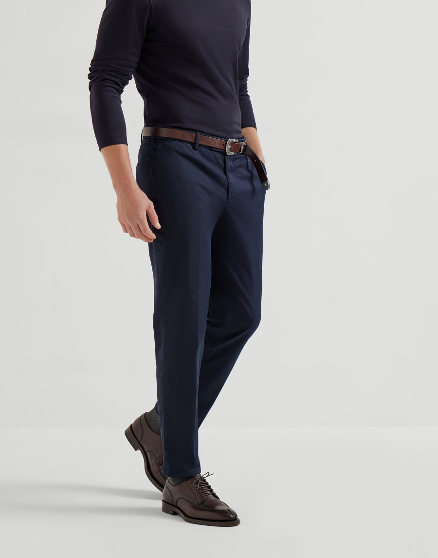 Pantalon en gabardine teint en pièce Bleu Marine Homme - Brunello Cucinelli