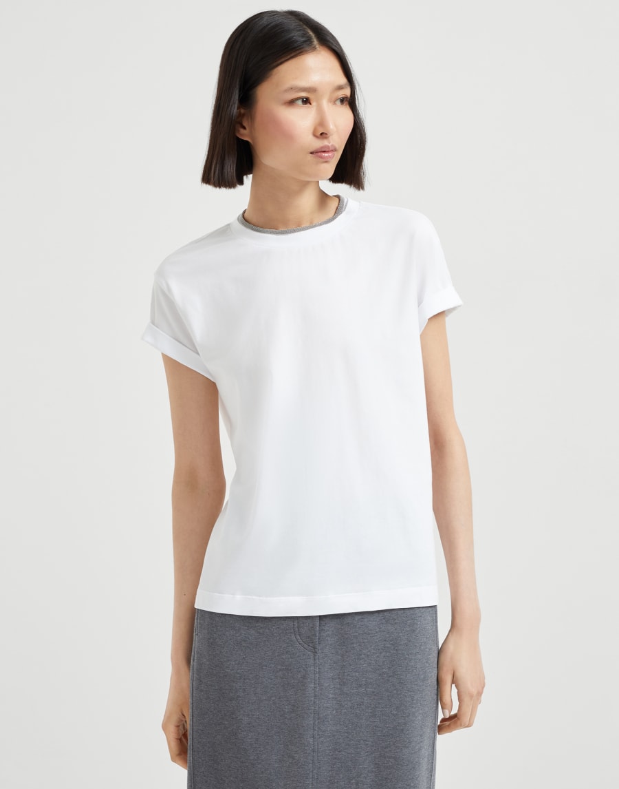 T-shirt con Precious Faux Layering Bianco Donna - Brunello Cucinelli