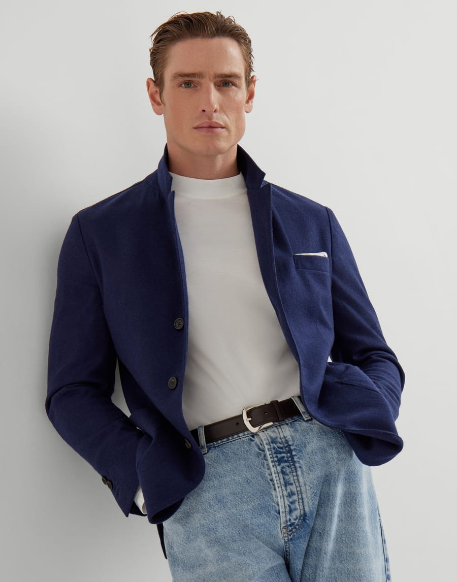 羊绒汗布夹克 蓝色 男款 - Brunello Cucinelli