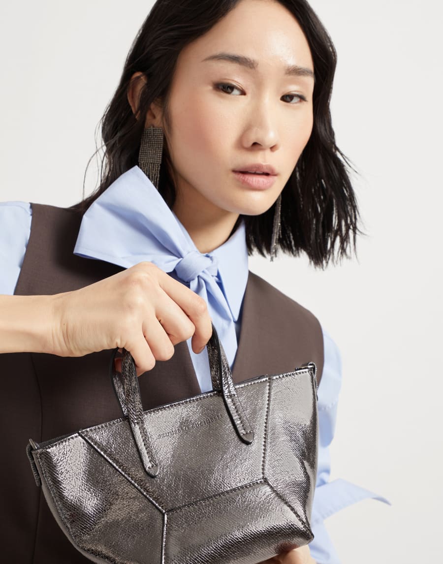 Bolso BC Duo mini en piel de becerro lamé Plata Mujer - Brunello Cucinelli