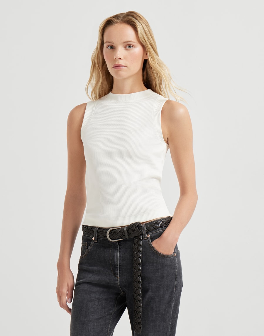 Ribbed jersey top Ivory Woman - Brunello Cucinelli
