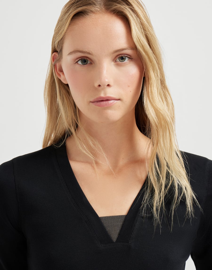 罗纹针织料T恤衫 黑色 女款 - Brunello Cucinelli