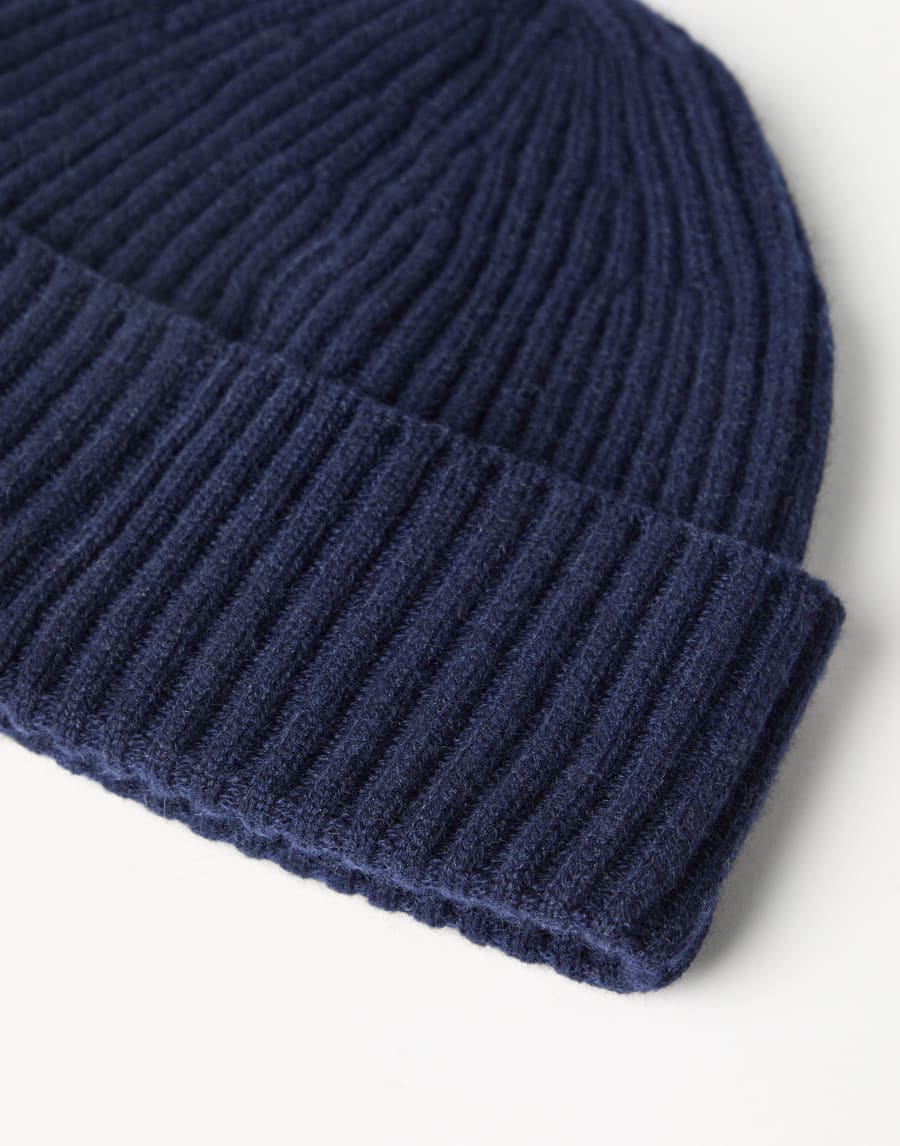 Cashmere rib knit beanie Marine Man - Brunello Cucinelli