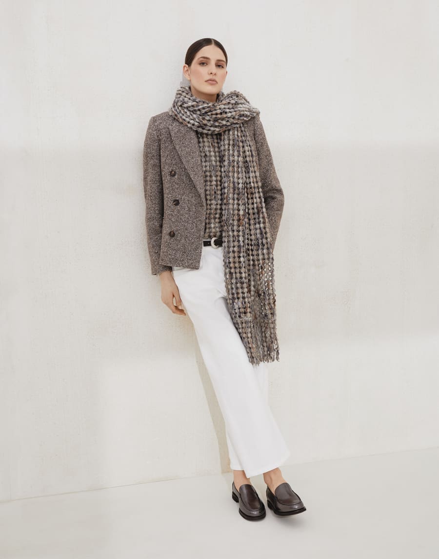 Mélange diagonal blazer Brown Woman - Brunello Cucinelli