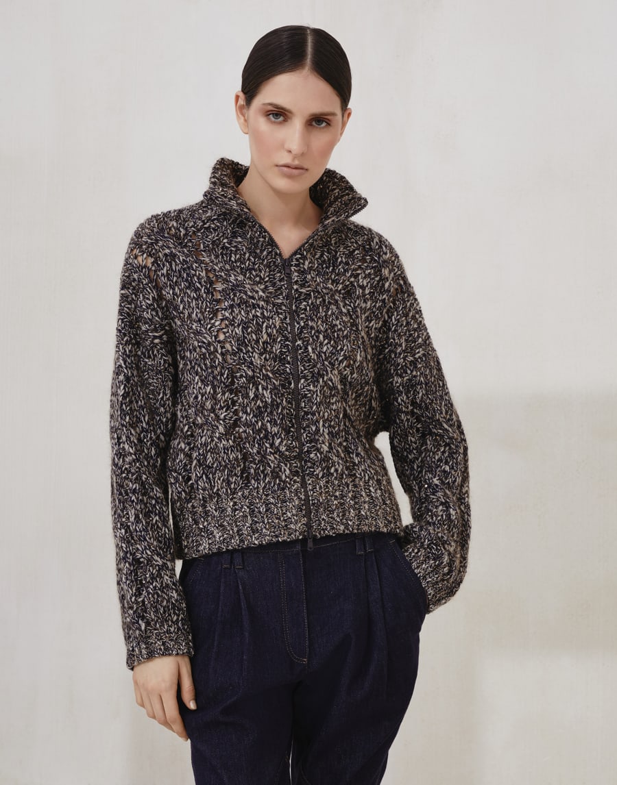 Кардиган Dazzling Chiné с молнией Синий Женщина - Brunello Cucinelli