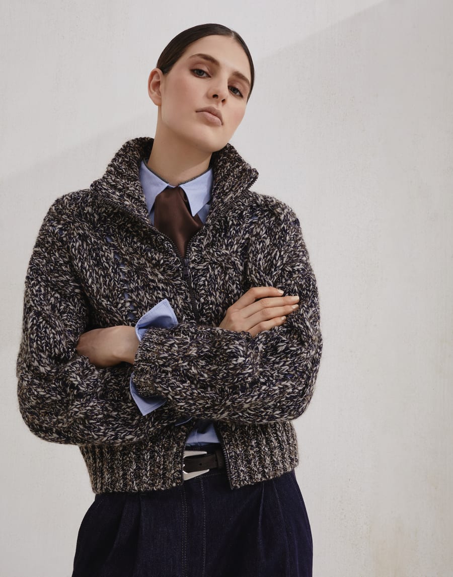 Кардиган Dazzling Chiné с молнией Синий Женщина - Brunello Cucinelli