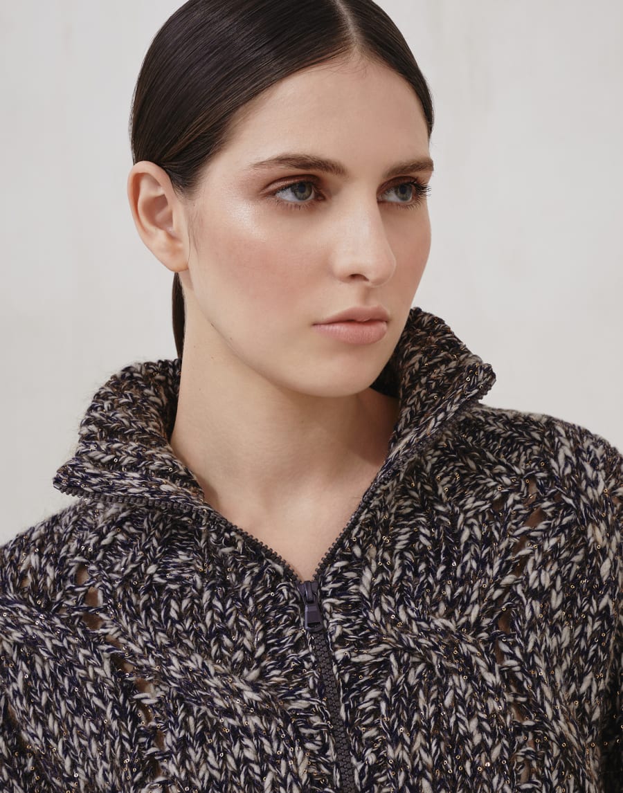 Dazzling chiné cardigan with zipper Blue Woman - Brunello Cucinelli