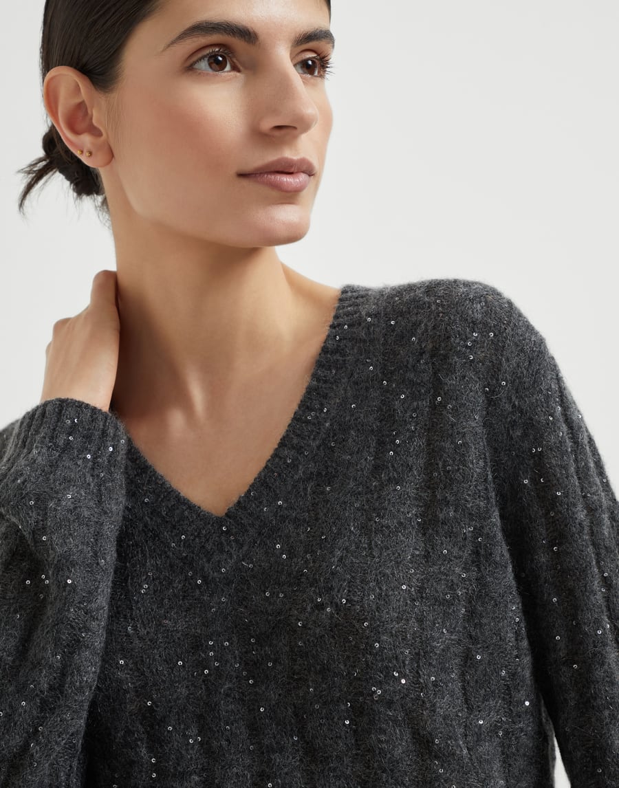 Dazzling Cable sweater Anthracite Woman - Brunello Cucinelli