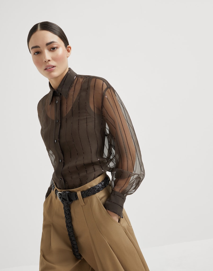 Dazzling Embroidery shirt Cocoa Woman - Brunello Cucinelli