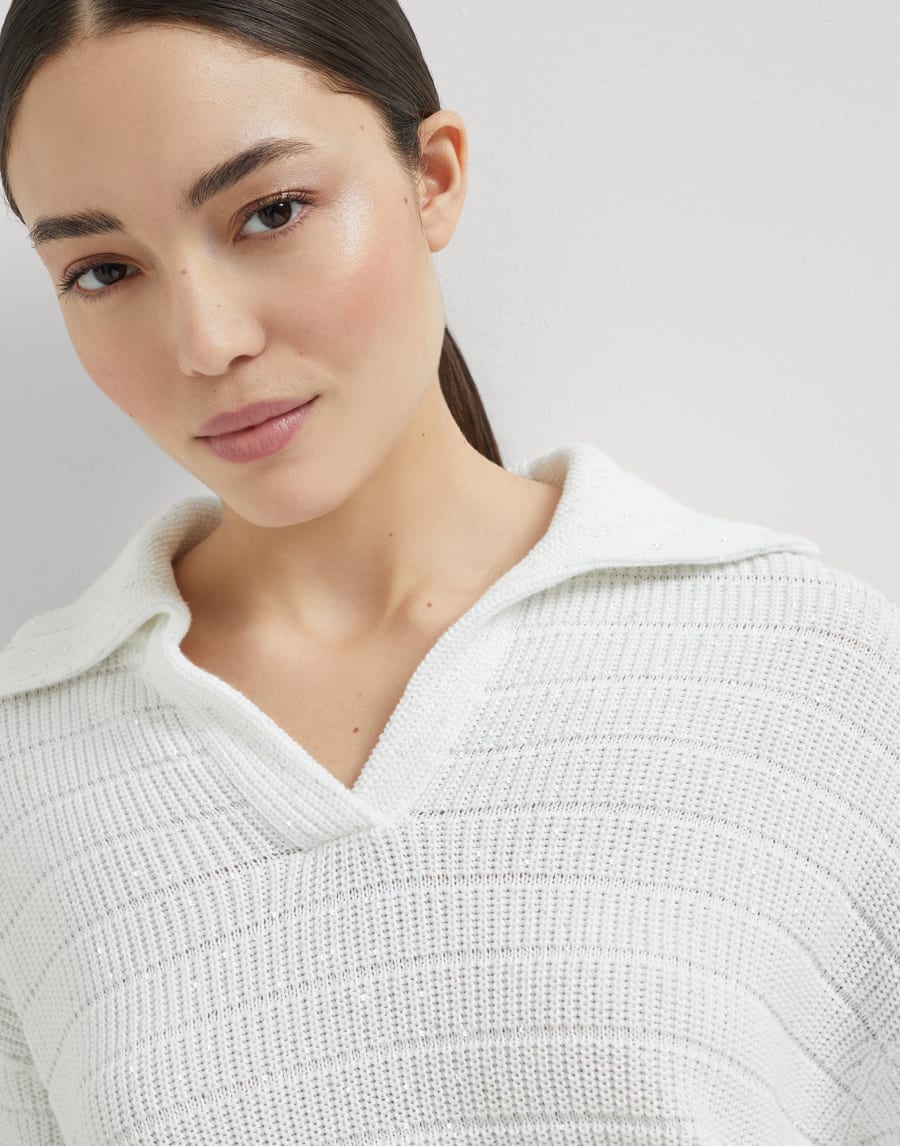 Cotton Diamond yarn knit polo shirt White Woman - Brunello Cucinelli