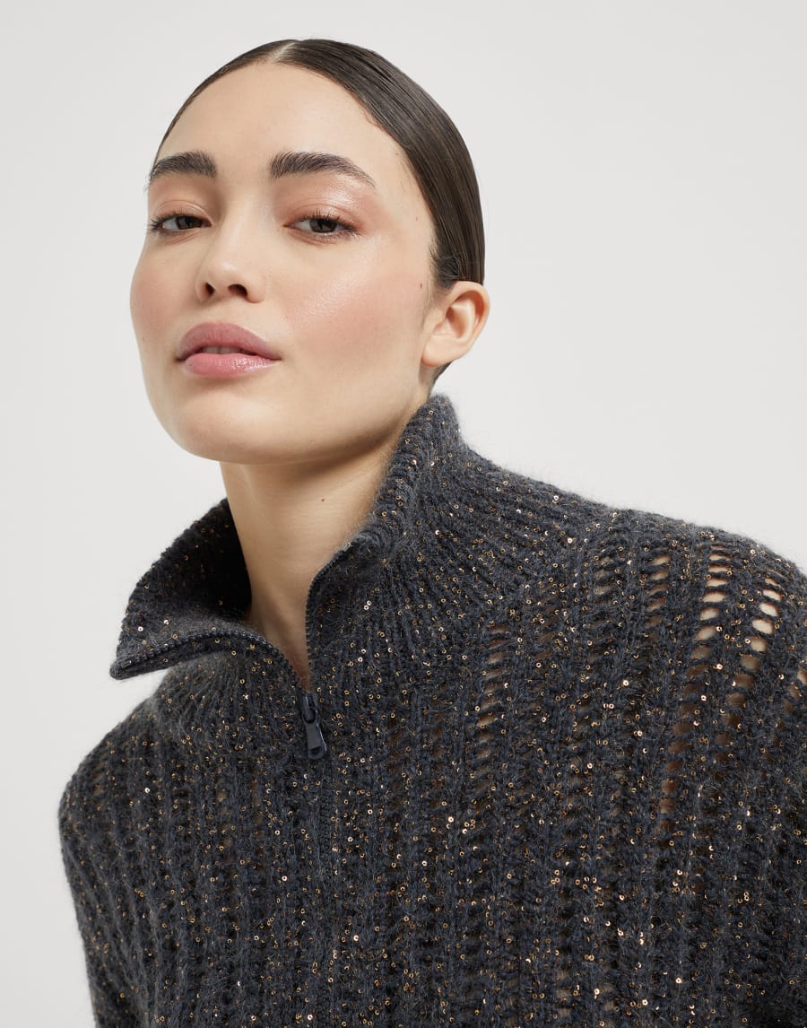 Dazzling rib cardigan Anthracite Woman - Brunello Cucinelli
