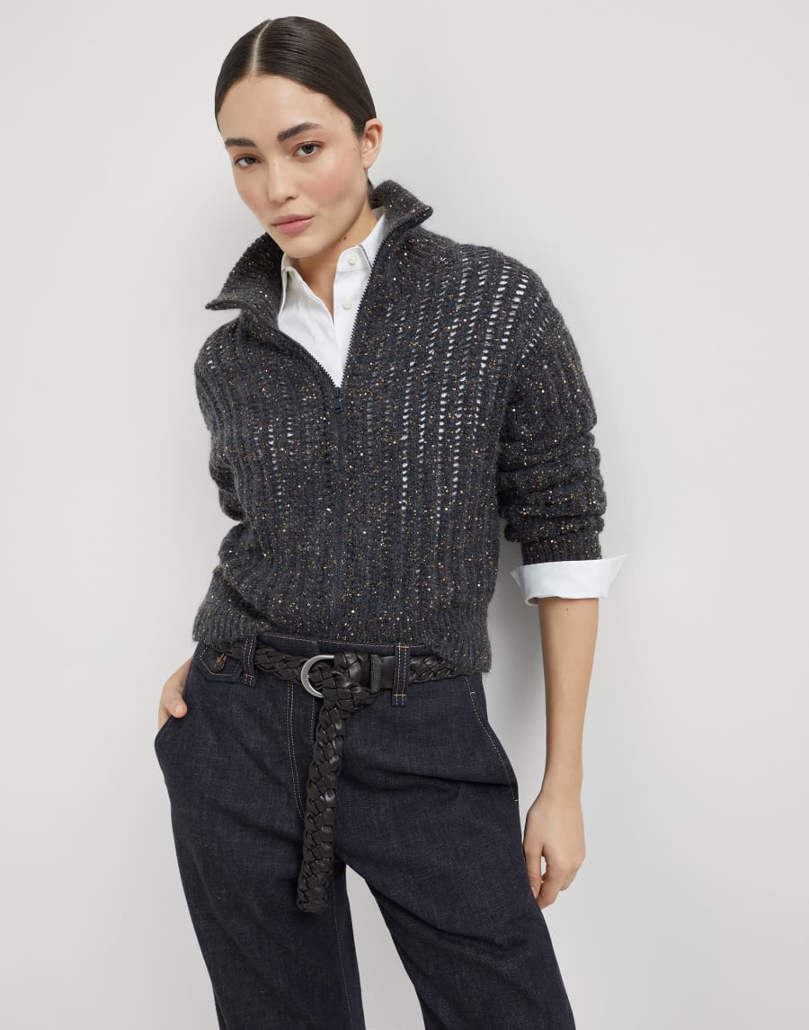Dazzling rib cardigan Anthracite Woman - Brunello Cucinelli