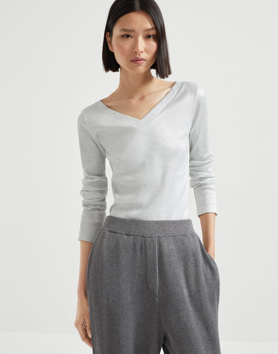 Sparkling jersey T-shirt Silver Woman - Brunello Cucinelli