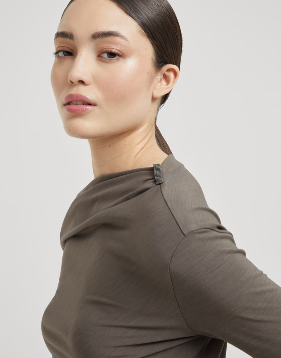 Ruched-T-Shirt mit Monili Schlammbraun Damen - Brunello Cucinelli