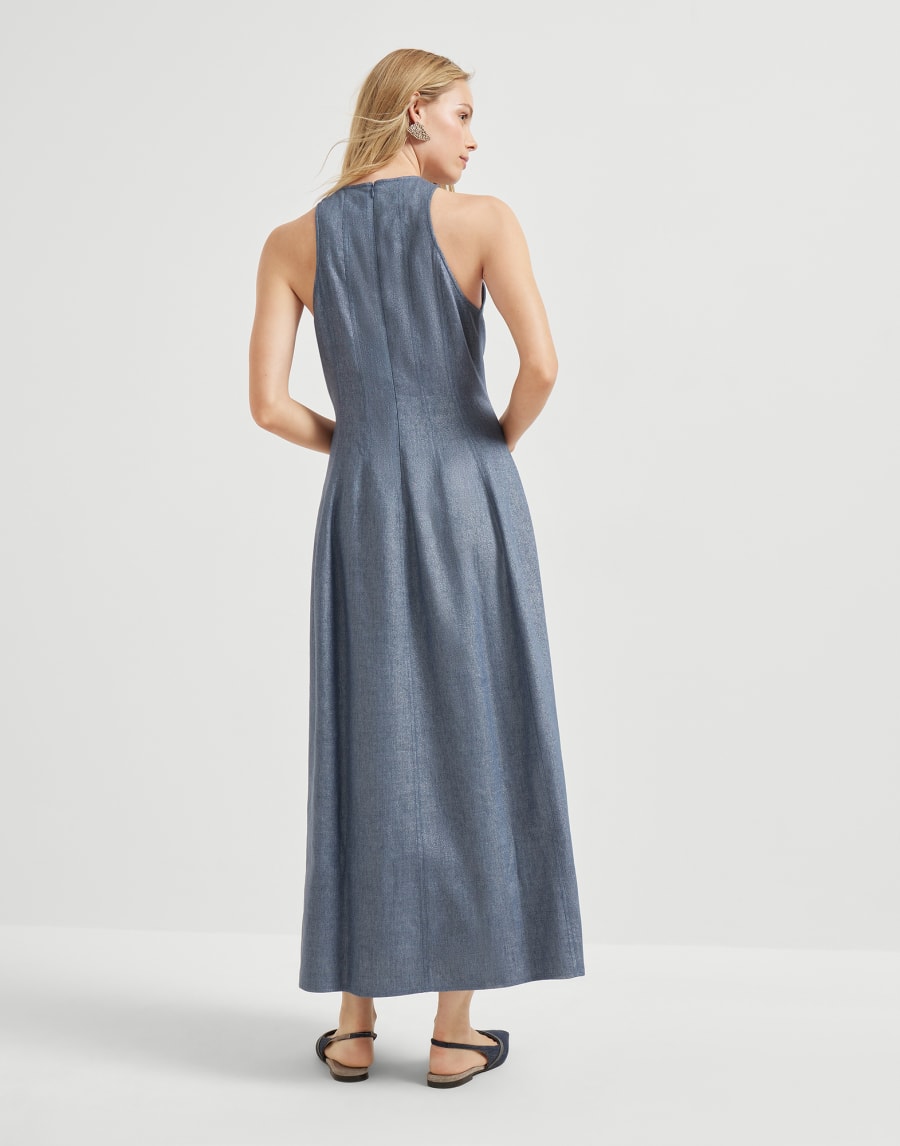 Vestido en sarga de lino y lana virgen Denim Oscuro Mujer - Brunello Cucinelli