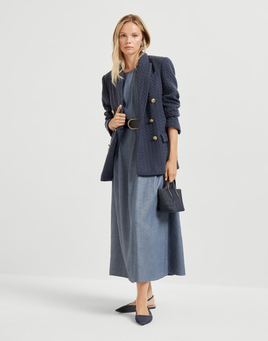 Vestido en sarga de lino y lana virgen Denim Oscuro Mujer - Brunello Cucinelli