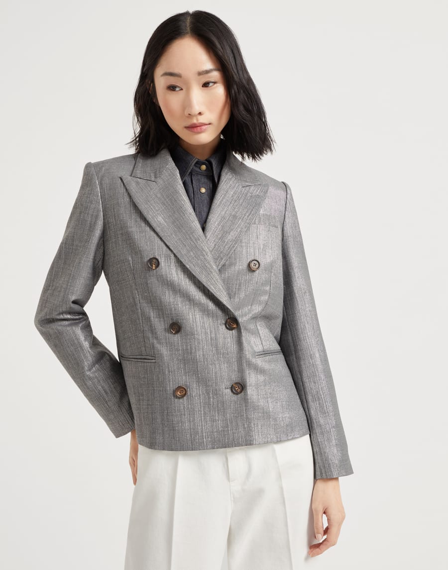 闪烁斜纹面料夹克 银色 女款 - Brunello Cucinelli